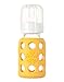Lifefactory 4-Ounce BPA-Free Glass Baby Bottle with Protective Silicone Sleeve and Stage 1 Nipple, Yellow