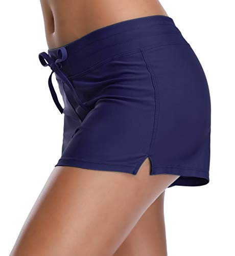 Obosoyo Women's Wide Waistband Boardshorts Swimsuit Bottom Shorts Swimming Panty (XS(Waist 26.8"), NavyBlue) - Thumbnail 6