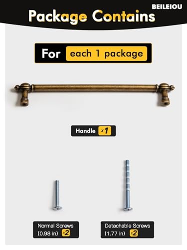 BEILEIOU Antique Brass Zinc Alloy Cabinet Pulls 192mm Hole Center Classic Vintage Drawer Handles Drawer Handles for Kitchen Cupboard Bathroom Dresser