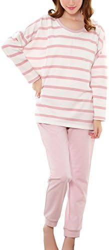 More4moms Womens Winter Warm Nurisng Pajamas/pjs Cotton Striped Maternity Nursing Sleepwear Sets (Pink, Small)