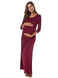 Jinson Womens Maternity Mama Ruched Bodycon Maxi Dress with 3/4 Sleeve Side Pleated Baby Shower Vestido