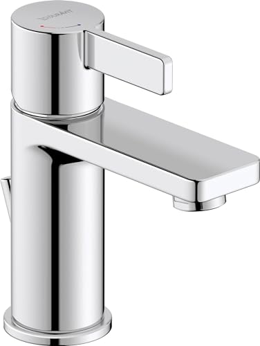 Duravit D-Neo Small Basin Mixer Tap (Spout Height 87mm). Bathroom Tap with Pop Up Waste and FreshStart Energy Saving Function, Chrome