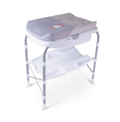 Jikel Ripple Standing Bath and Changing Table,Compact and Easy Folding,Wheeled, Drain Pipe,Parent Organizer,Standalone Bathtub, One-Handing Folding(Grey)
