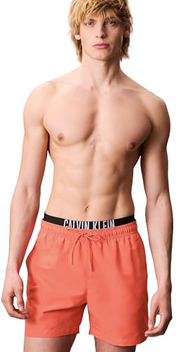 Calvin Klein Slip de Bain Homme Medium Double avec Cordon de Serrage, Orange (Dazzling Coral), S