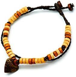 PertidHawaii Style Leather Bracelets for Men Women Vintage Wooden Beaded Bracelets Braided Cuff Rope Bracelet No.84