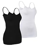 iLoveSIA 2Pack Women's Camisole Cami Tops Black+White US 4