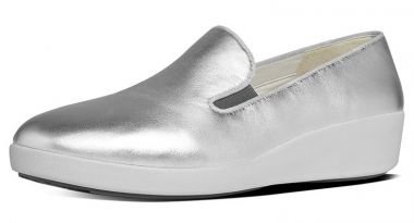 FitFlop Women's F-Pop Skate? Silver Leather Loafer 8 M (B)