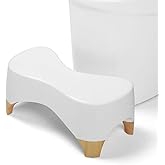 Toilet Stool Squat Adult,Gligam Poop Stool for Bathroom,Bearing 550 lbs Weight,Toilet Step Stool, Potty Stool for Adults,Non-Slip Simple Design,7" Tall (White/Bamboo Color)