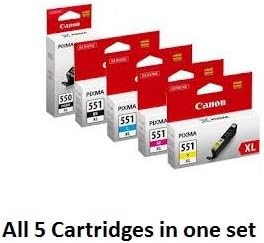 Original Full Set of Canon High Yield PGI-550XL (550 XL Black) & CLI-551XL (551 XL Black, Cyan, Magenta & Yellow) (PC)