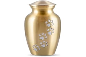 Best Friend Services Pet Urn - Ottillie Paws Legacy Memorial Pet Cremation Urns for Dogs and Cats Ashes Hand Carved Brass Memory Keepsake Urn (Brass, Vertical, Pewter, Medium)