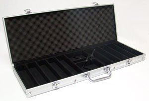 500 Count Crown & Dice Poker Set - 14 Gram Clay Composite Chips with Aluminum Case, Playing Cards, & Dealer Button for Texas Hold’em, Blackjack, & Casino Games by Brybelly