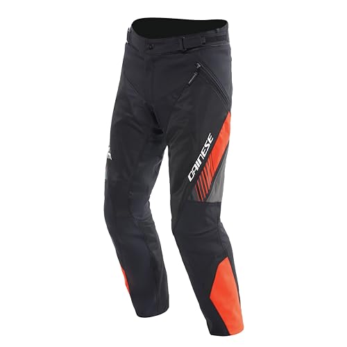 Dainese - Drake 2 Air Absoluteshell Pants, Motorbike Waterproof Trousers, Ventilated, with Removable Knee Protectors, Men, Black/Red-Fluo, 64