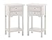 Set of 2 Wood White End Tables Nightstands with Two Drawers