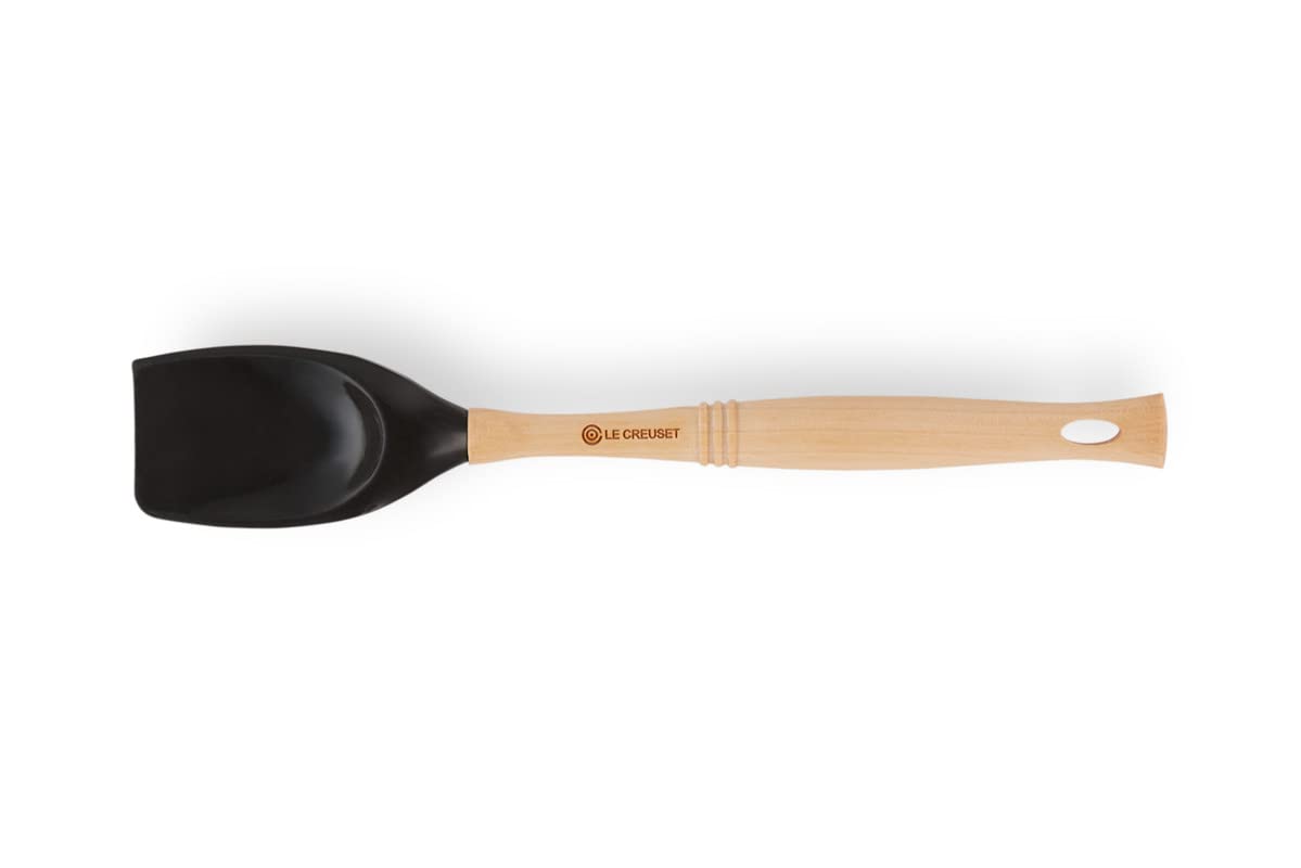 Le Creuset Spoon Spatula With Wooden Handle and Removable Silicone Head, Black, 93007603140002
