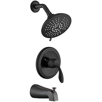 HOMELODY Shower Tub Kit, Tub and Shower Trim Kit (Valve Included) with 5-Spray Shower Head, Single-Handle Tub and Shower Faucet Set, Matte Black