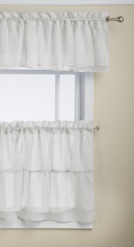 Lorraine Home Fashions Gypsy Shabby Chic Layered Ruffle Window Tier Pair, 60 by 24-Inch, White - Thumbnail 2