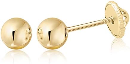 Massete Gold Ball Stud Earrings for Women by 10k, 14k, 18k Small