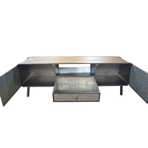 Herrera Media Console in Dark Gray with Hidden Storage, Open Shelf, And Solid Wood Top, by Artum Hill