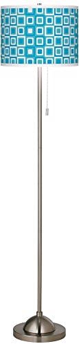 Blue Boxes Linen Giclee Contemporary Floor Lamp