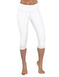ODODOS Power Flex Yoga Capris Pants Tummy Control Workout Running 4 way Stretch Yoga Capris Leggingss With Hidden Pocket,White,Medium