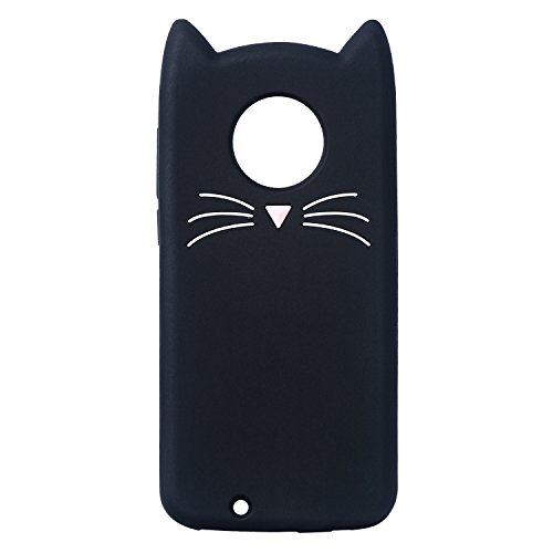 Mulafnxal Case for Motorola Moto E4 Plus,Soft Silicone 3D Cartoon Animal Slim Cover,Cute Cases Kids Girls Shock Proof Rubber Gel Kawaii Character Fashion Protector for Moto E4 Plus + (Black Cat)