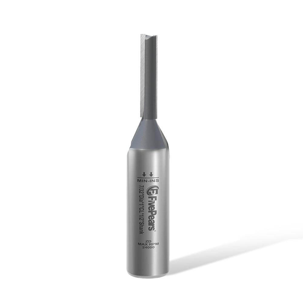 Photo 1 of FivePears Straight Router Bits 1/2 Inch Shank Double Flute, 7/32 Inch Cutting Diameter, 1 Inch Cutting Length, Used for Create Groove, Dado or Hollow