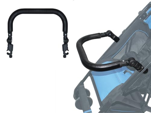 Baby Stroller Bumper Bar Adjustable Angle Armrest Detachable Stroller Bar Handlebar Crossbar Stroller Accessory + Black PU Leather Cover