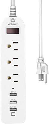 Witeem Power Strip Surge Protector 3 AC Outlets &amp; 3 Smart and Fast charging USB Ports with 6 Feet Extension Cord for Home, Office, Hotel, Travel - White