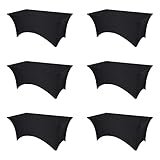 6 Pack Black Fitted Spandex Table Covers - 6Ft
