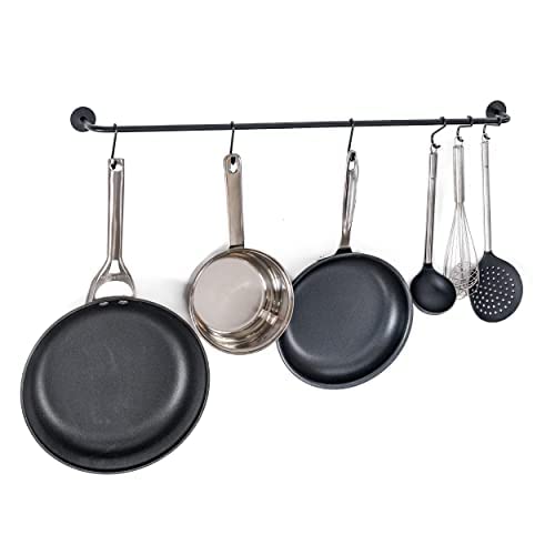 Greenco Pot and Pan Wall Mounted Rail Hanger Racks Cookware Set and