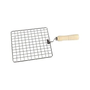Insignu Steel Barbeque Jali Roti Roast Grill Papad Roaster Chapati Toast Grill Wooden Handle paneer tandoor net (Silver)