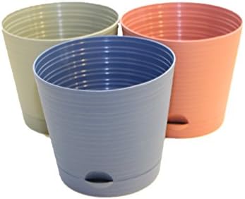 3 Pack Self-Watering Round Planter Pots - 6.25 inch with Spouted Saucer