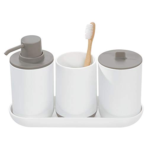 iDesign Cade Holder, Holds Normal Toothbrushes, Spin Brushes, and Toothpaste-White and Gray - Thumbnail 5