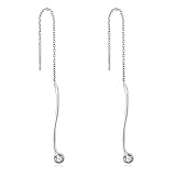 Sterling Silver Round Drop Threader Dangle Earrings (Style 2)