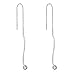 Sterling Silver Round Drop Threader Dangle Earrings (Style 2)