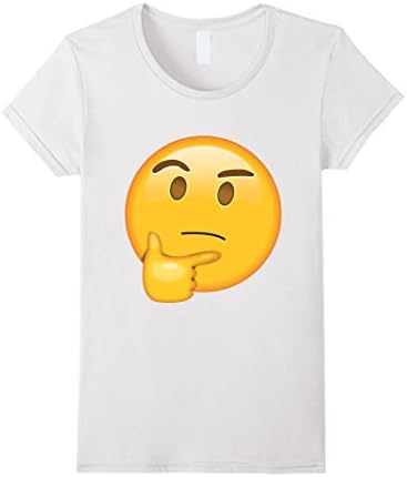 Women's Emoji Thinking Cute Pondering Wonder Smiley Premium T Shirt Medium White
