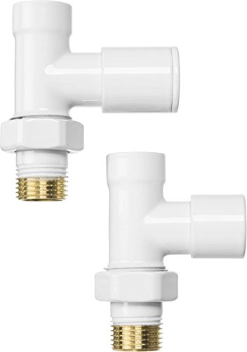 Inline Straight White Radiator Valves Set Pack 1/2" BSP European Thread 15mm Inlet + Lockshield