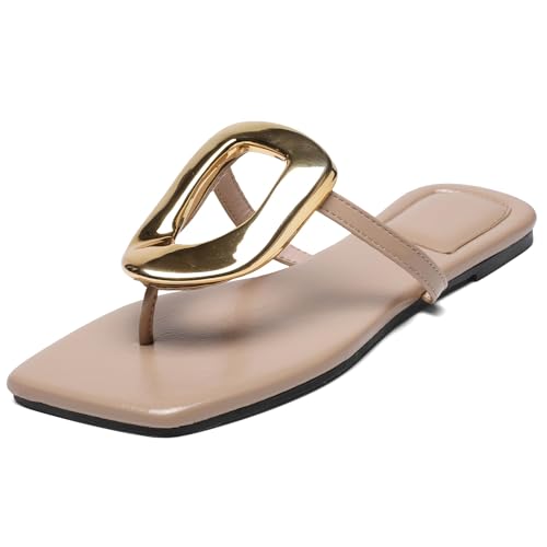 Photo 1 of (see all images) VOMIYALL Flip-Flops Sandals for Women Casual Open Square Toe Slip on Beach Thong Sandals Comfortable Fashion 