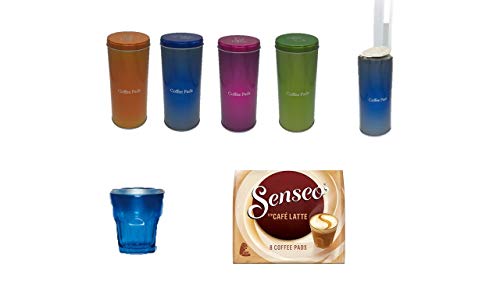 Kaffeepads Café Latte mit Becher von James Premium® R + Metallic 4 Paddosen mit Padlifter