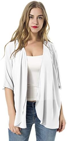TownCat Women's Chiffon Loose Casual 3/4 Sleeved Blouse Comfortable Breathable Thin Cardigan Sweater