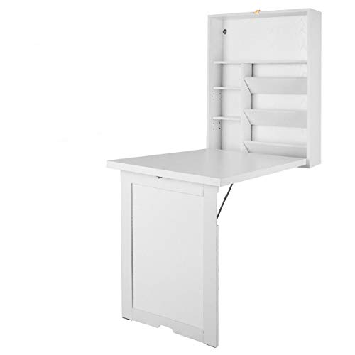 White 23.5"L Wall Mounted Fold-Out Convertible Computer Desk w/Storage Shelf with Ebook - Thumbnail 6