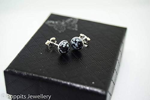 Handmade snowflake obsidian earrings- gemstone earrings- obsidian jewellery- black and white earrings- small stud earrings- snowflake obsidian studs