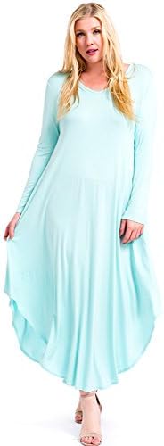 12 Ami Plus Size Curved Hem V-Neck Long Sleeve Maxi Dress - Made in USA