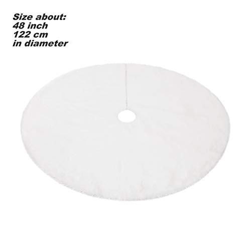 EDLDECCO 48 inch Snowy White Faux Fur Christmas Tree Skirt Luxury Soft Double Layers a Fine Decorative Handicraft for Holiday Party Pet Favors - Thumbnail 4