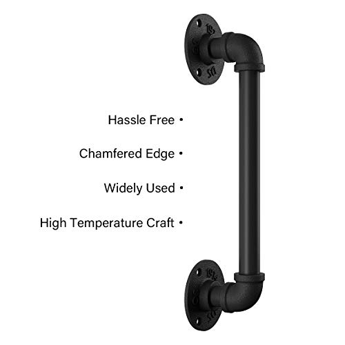 SMARTSTANDARD 12” Pipe Barn Door Handle Black Rustic Industrial Style Handle Bar Pull for Gate Cabinet Shed Door