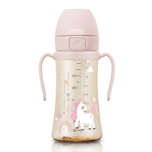 GROSMIMI Flip Top Spill Proof Sippy Cup with Stage 2 Straw for Toddlers, Customizable, PPSU, BPA Free 10 oz (Unicorn)