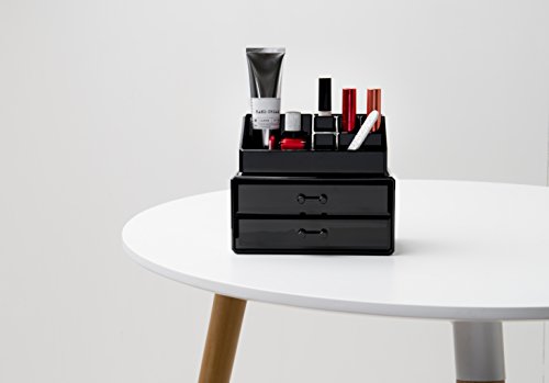 Compactor 2 Drawer Jewellery and Makeup Organiser, Black