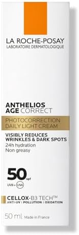 - Anthelios Age Correct - Crème Solaire Spf 50 - Soin Visage Anti-rides et Anti-taches Sans Parfum - Enrichi en Acide Hyaluronique - Haute Protection Solaire Contre les UVA/UVB
