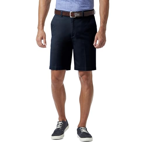 Haggar Men's Stretch Chino Plain Front Walk Short, Navy, 34