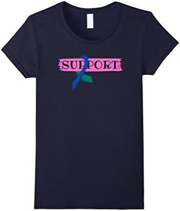 Womens Thyroid Cancer Awareness Shirt Support Teal Blue Pink Ribbon Medium Navy